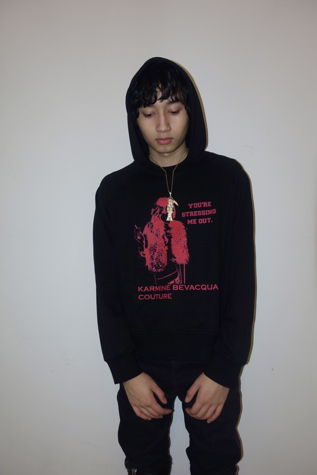 Dark hoodie and streetwear styling